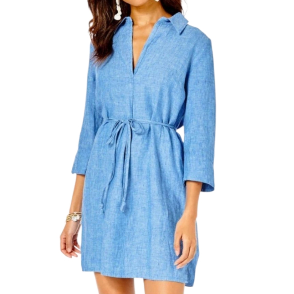 Lilly Pulitzer Pilar 100% Linen Tunic Dress Blue Size S
